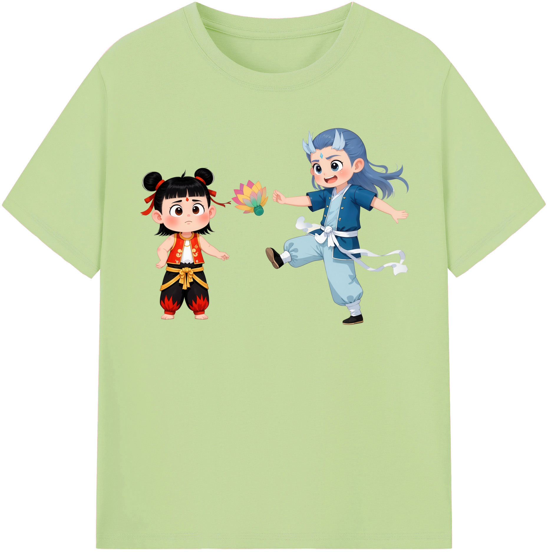 （画像用） Ne Zha 2 ナタ 魔童の大暴れ 綿100％半袖Tシャツ（フロントプリント）